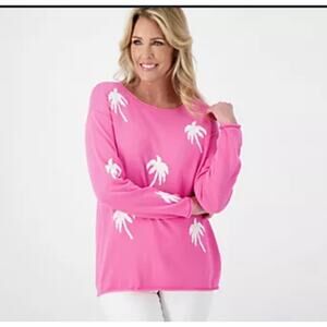 Belle Beach Pink Palm Tree Summer Sweater Pink NWOT - M